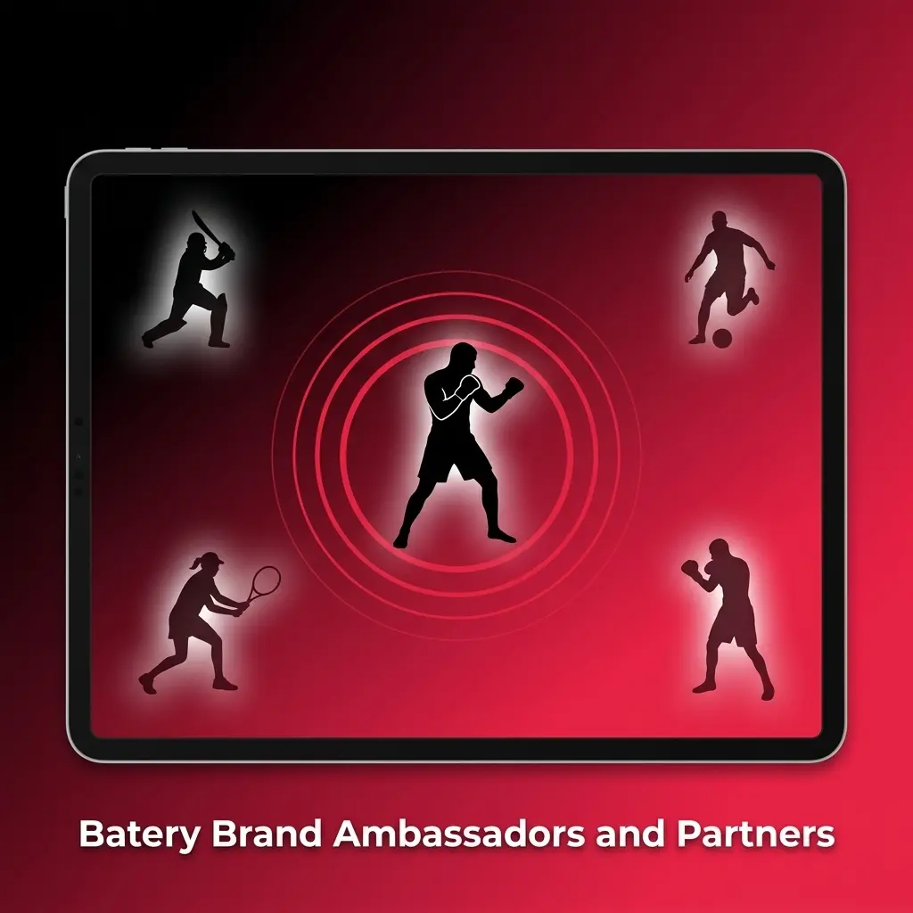 Batery brand ambassadors and partners including cricket, eSports sponsorships and affiliate networks in India 2026