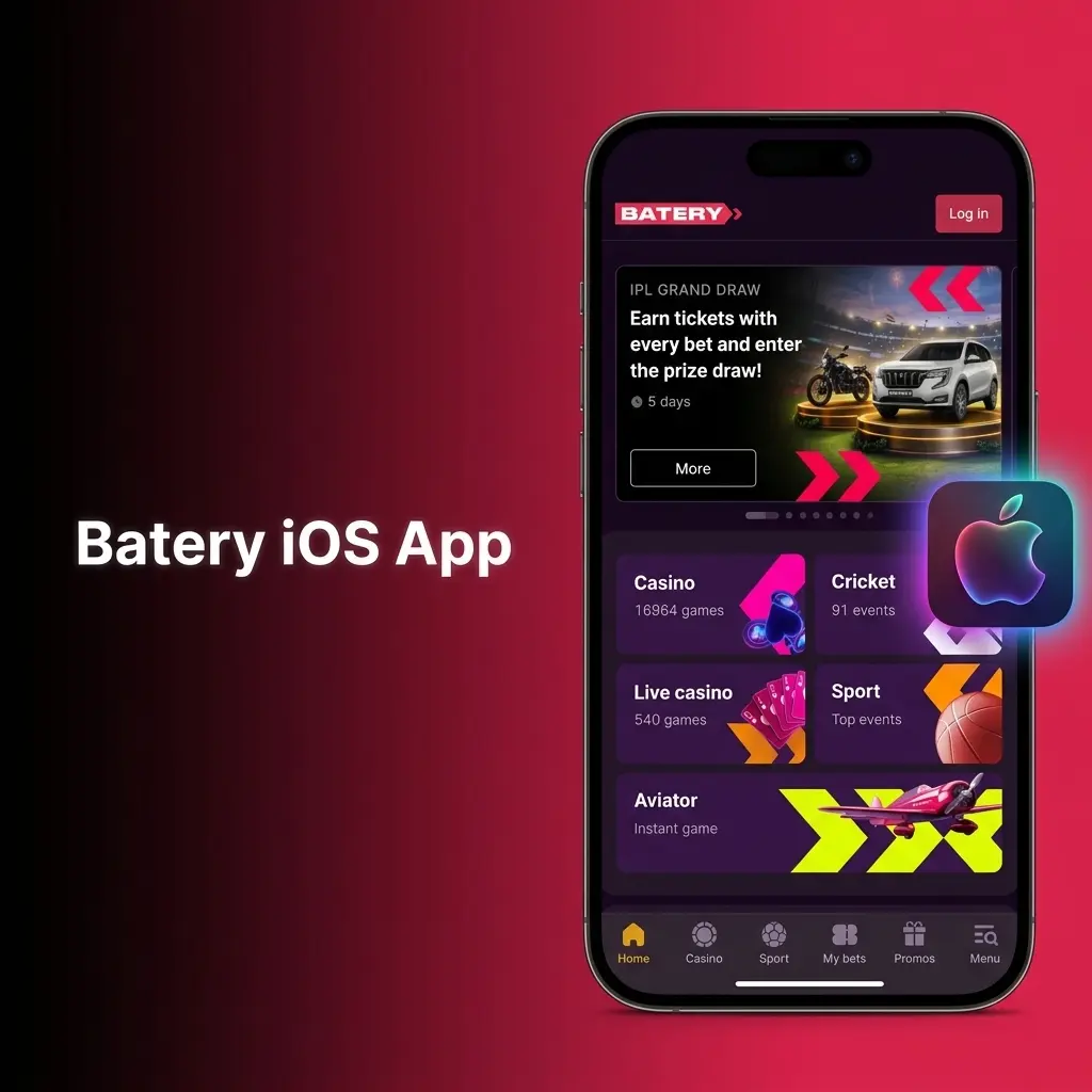 Batery iOS app interface on iPhone showing Safari browser with Add to Home Screen option for full-screen platform access