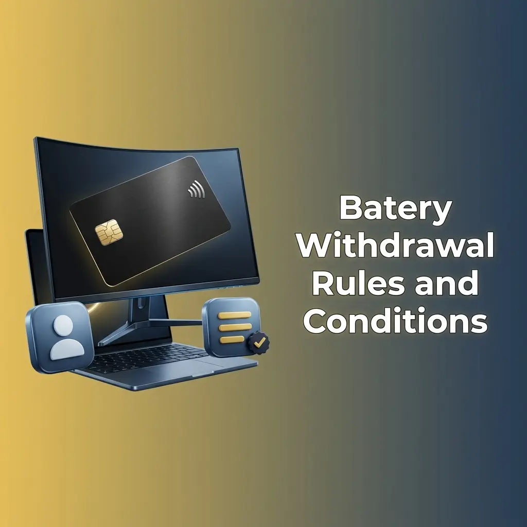 Batery platform withdrawal rules covering KYC verification, wagering requirements, limits, and payment method matching in INR