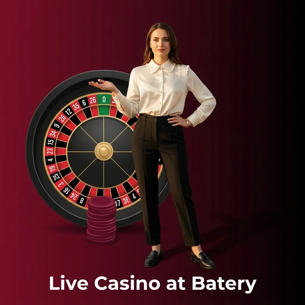 Live Casino at Batery with real dealers streaming HD table games including Blackjack, Roulette, Baccarat, Andar Bahar, Teen Patti