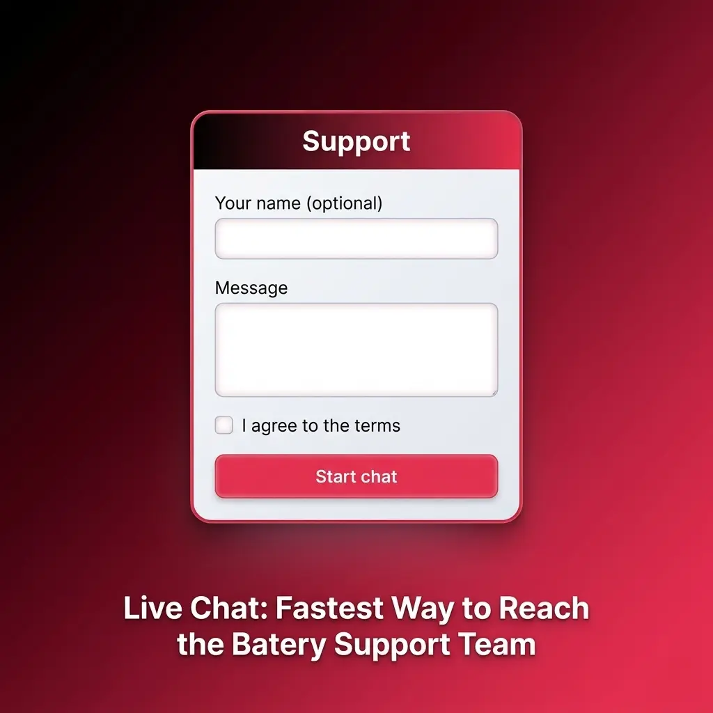 Batery live chat support icon on website bottom right corner for fast customer assistance within 1-3 minutes