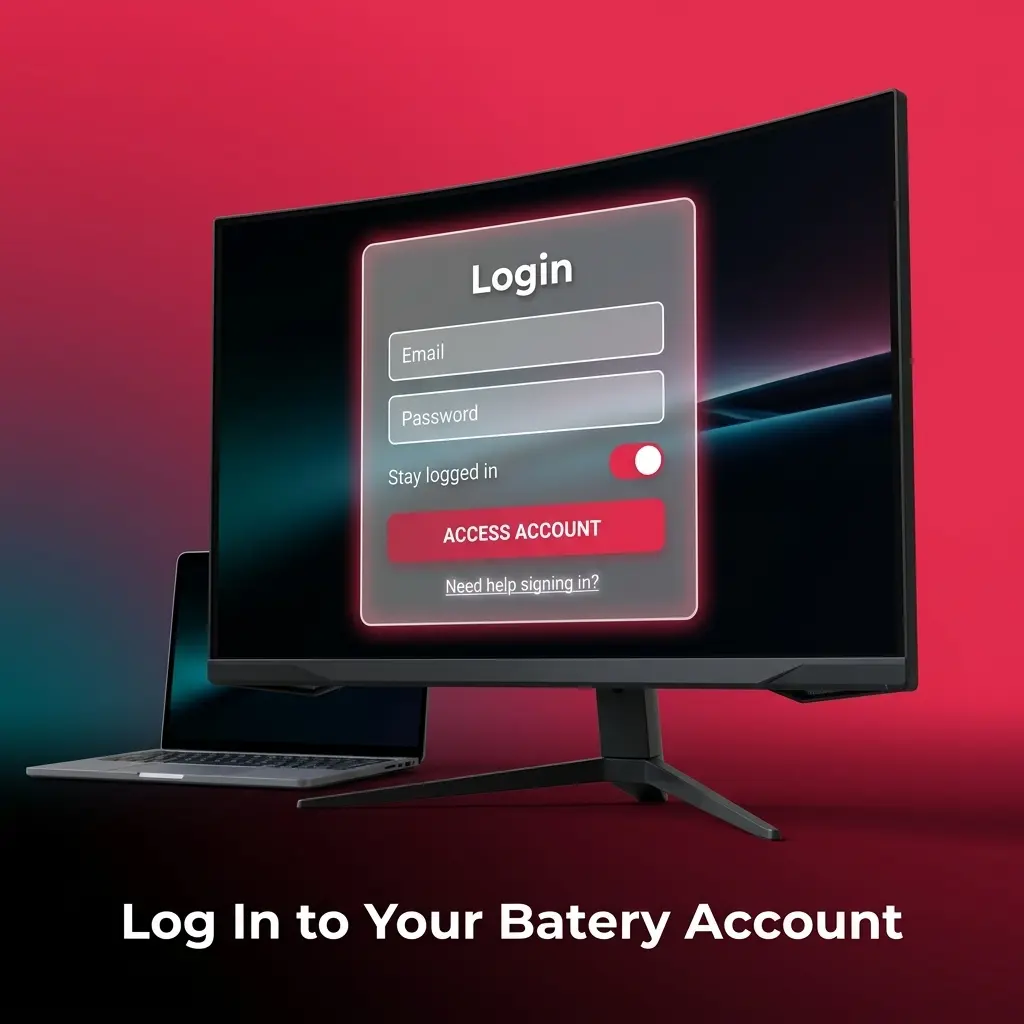 Batery betting site login panel showing email and password fields for secure account access