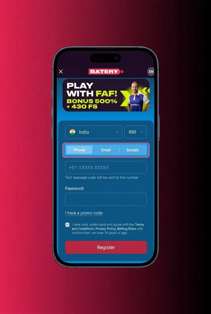 Step-by-step Batery app registration guide showing 5 steps to create an account in under 3 minutes on mobile