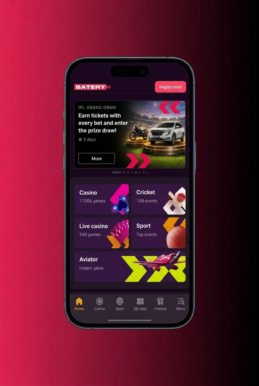 Batery app registration steps on mobile screen showing 5-step signup process for Indian users aged 18+