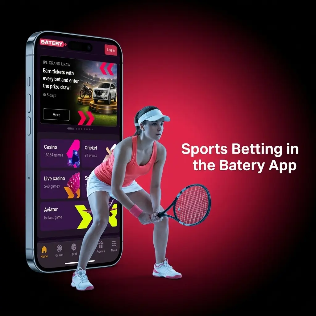 Batery app sports betting interface showing cricket football kabaddi eSports and more with LIVE LINE and accumulator options